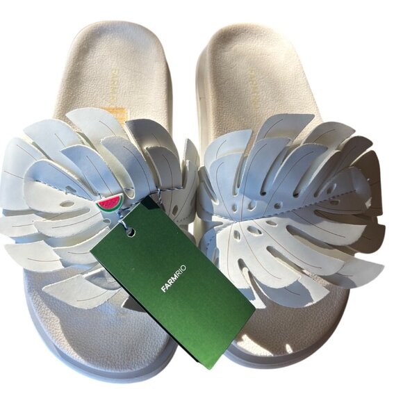 Farm Rio Monstera Anatomic Slide Sandals Ivory Size 12 New In Box - Picture 11 of 12